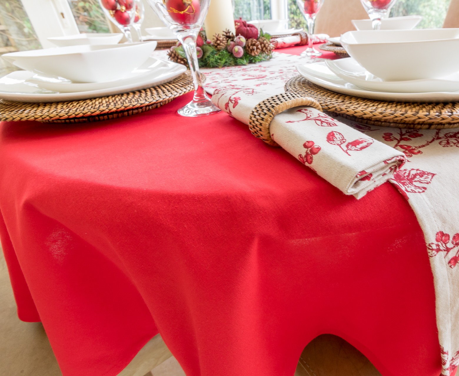 Cotton Collection Red Oval - Perfect for Christmas! | The Tablecloth Company
