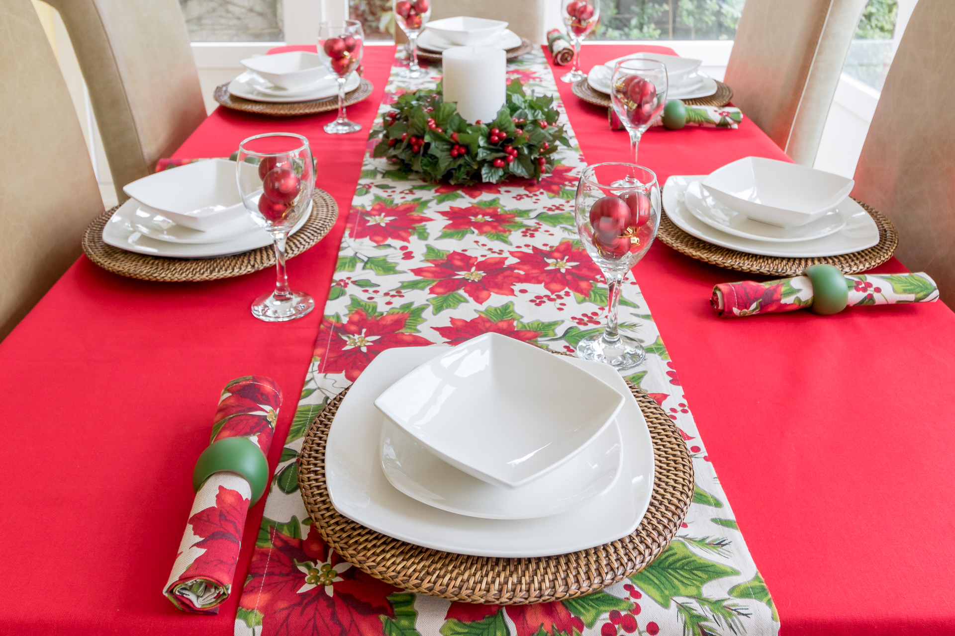 Download Christmas Red Poinsettia Table Runner | The Tablecloth Company