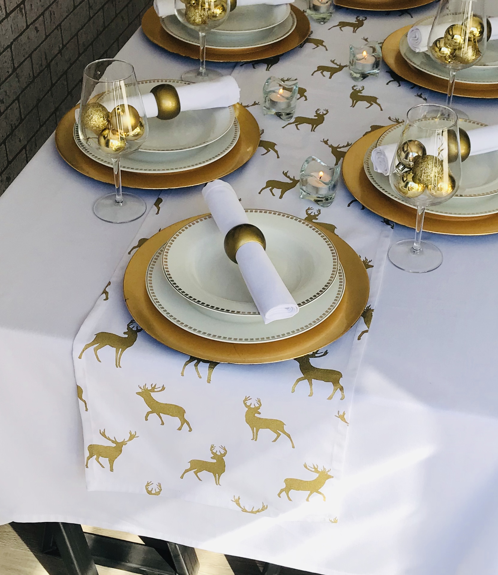 Download Christmas White & Gold Stag Print Table Runner | The ...
