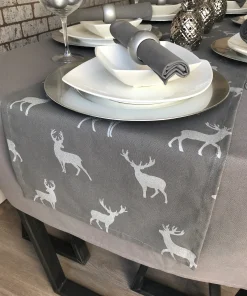 Grey and silver stag Christmas table runner