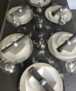 Grey and silver stag Christmas table runner