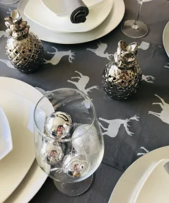 Grey and silver stag Christmas table runner