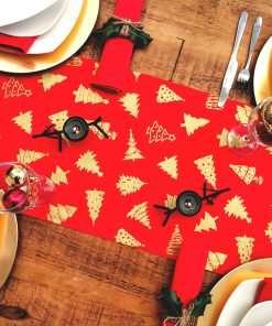 RED AND GOLD CHRISTMAS TREE TABLE RUNNER