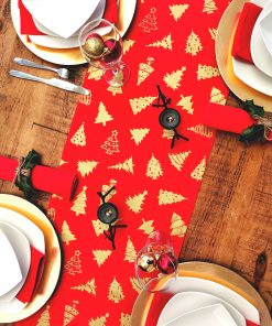 RED AND GOLD CHRISTMAS TREE TABLE RUNNER