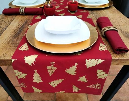 WINE AND GOLD CHRISTMAS TREE TABLE RUNNER