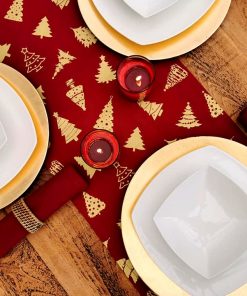 WINE AND GOLD CHRISTMAS TREE TABLE RUNNER