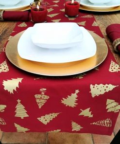 WINE AND GOLD CHRISTMAS TREE TABLE RUNNER