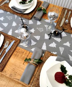 GREY AND SILVER CHRISTMAS TREE TABLE RUNNER