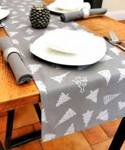 GREY AND SILVER CHRISTMAS TREE TABLE RUNNER