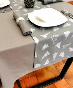 GREY AND SILVER CHRISTMAS TREE TABLE RUNNER