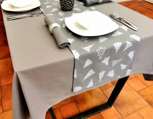 GREY AND SILVER CHRISTMAS TREE TABLE RUNNER