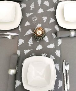 GREY AND SILVER CHRISTMAS TREE TABLE RUNNER