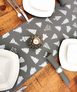 GREY AND SILVER CHRISTMAS TREE TABLE RUNNER