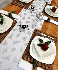 WHITE AND SILVER CHRISTMAS TABLE RUNNER