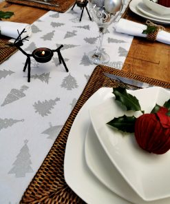 WHITE AND SILVER CHRISTMAS TABLE RUNNER