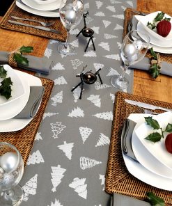 GREY AND SILVER CHRISTMAS TREE TABLE RUNNER