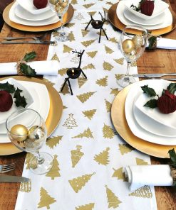 WHITE AND GOLD CHRISTMAS TREE TABLE RUNNER