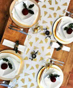CREAM AND GOLD CHRISTMAS TREE TABLE RUNNER