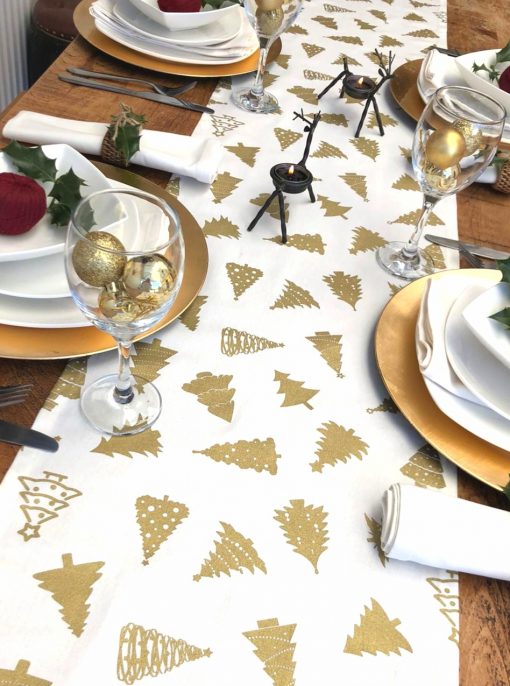 CREAM AND GOLD CHRISTMAS TREE TABLE RUNNER