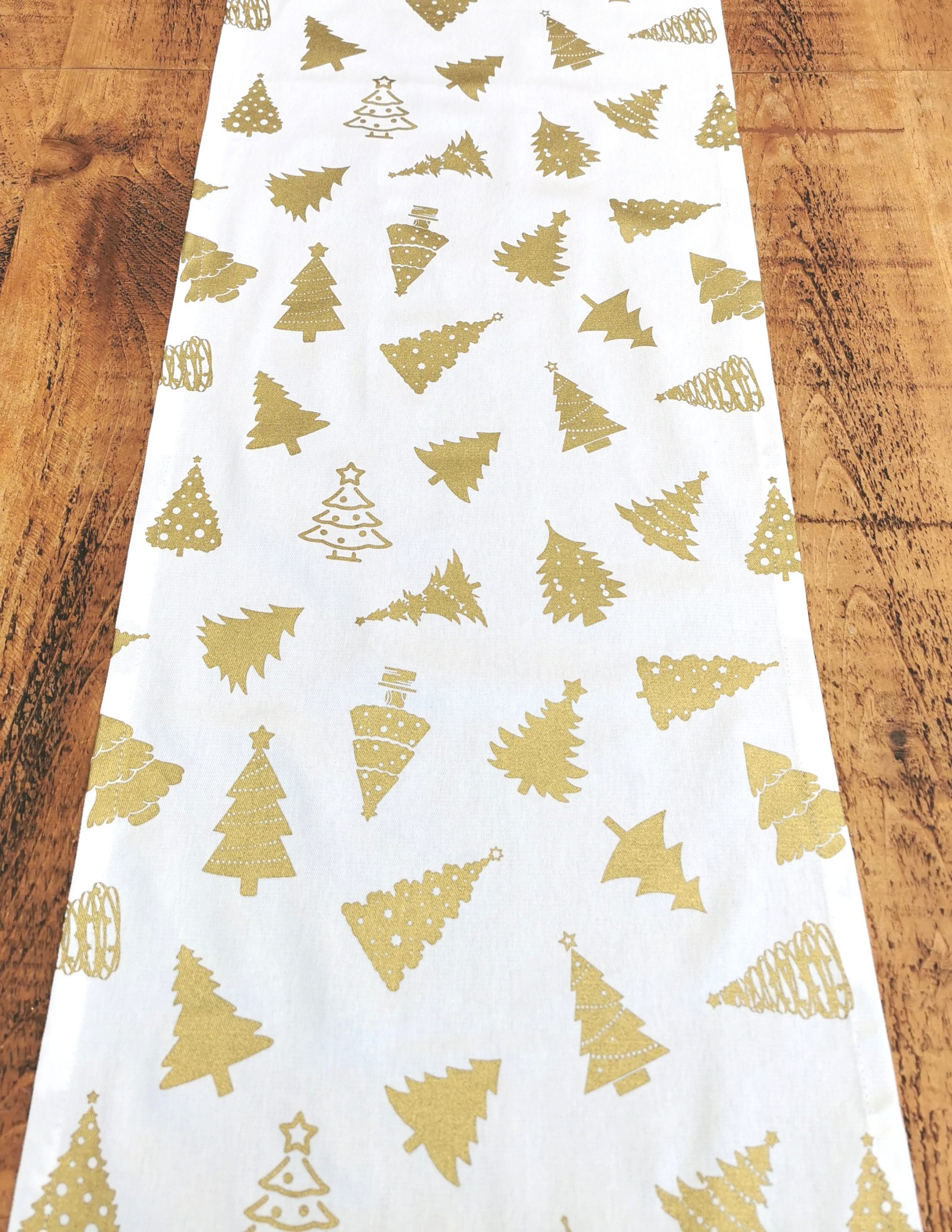 CREAM AND GOLD CHRISTMAS TREE TABLE RUNNER CREAM AND GOLD CHRISTMAS TREE TABLE RUNNER