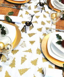 WHITE AND GOLD CHRISTMAS TREE TABLE RUNNER