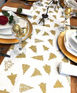 WHITE AND GOLD CHRISTMAS TREE TABLE RUNNER