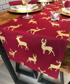 wine and gold stag christmas table runner