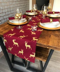 wine and gold stag christmas table runner