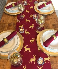 wine and gold stag christmas table runner