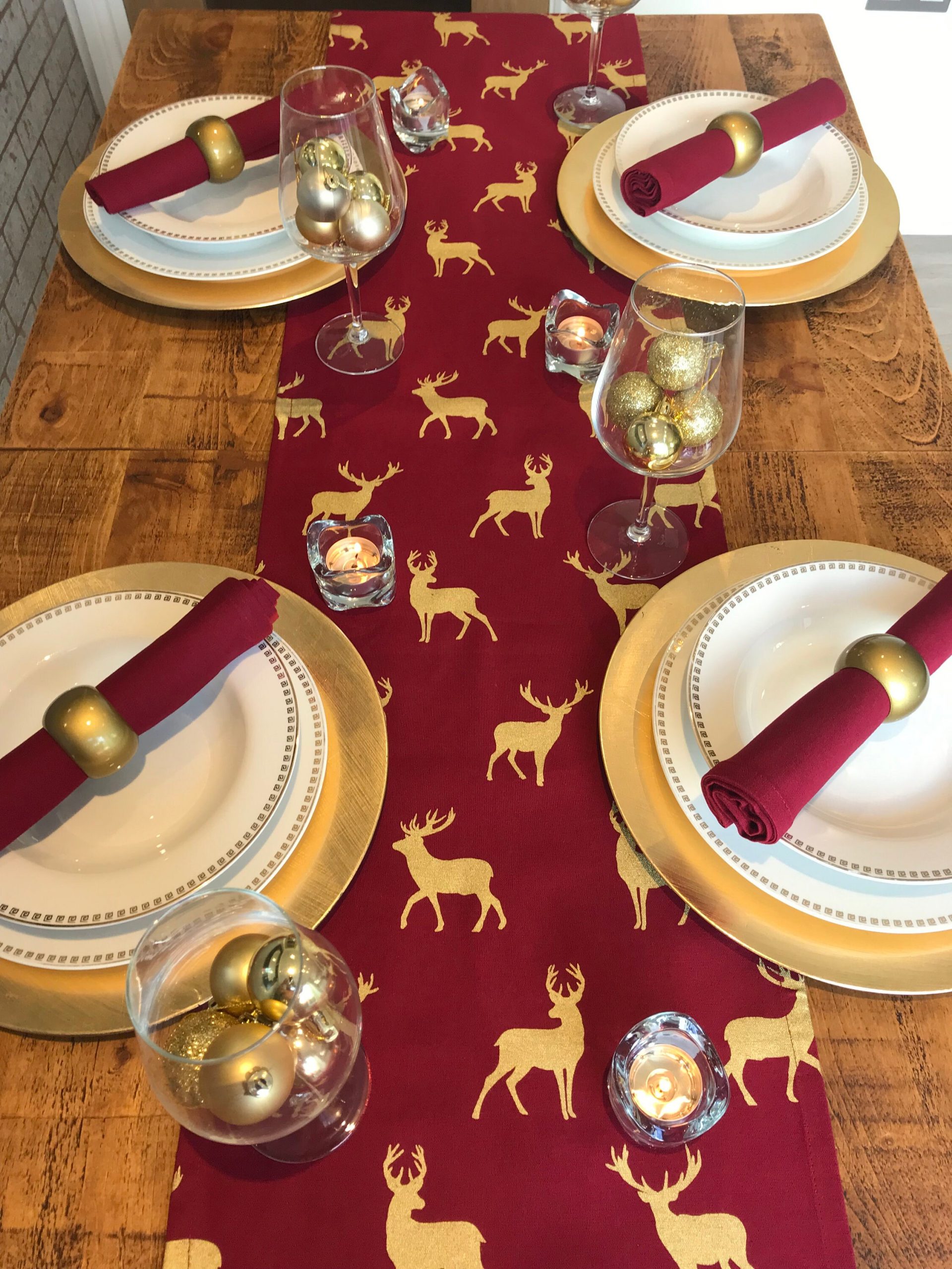 wine and gold stag christmas table runner