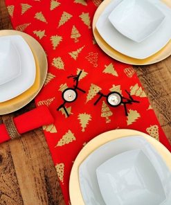 RED AND GOLD CHRISTMAS TREE TABLE RUNNER