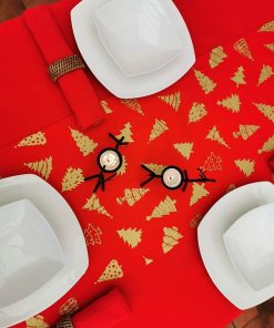 RED AND GOLD CHRISTMAS TREE TABLE RUNNER