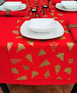 RED AND GOLD CHRISTMAS TREE TABLE RUNNER
